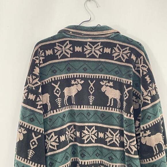 Norm Thompson Velour Pullover Moose Fair Isle 1/2 Zip Sweatshirt Shacket Large - Picture 8 of 10
